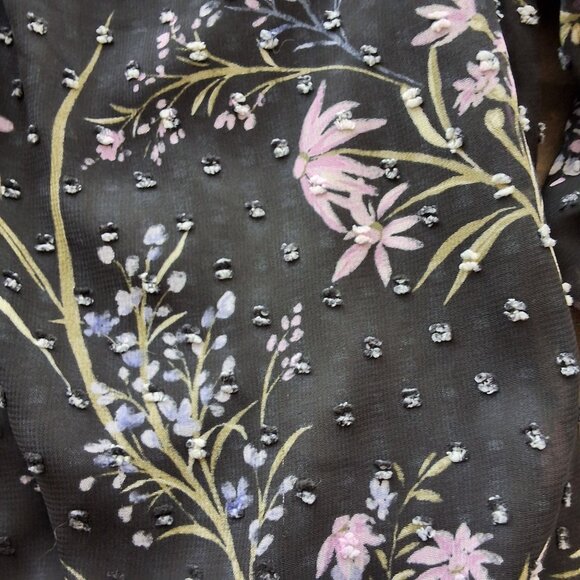 CeCe Floral Off-The-Shoulder Lantern Sleeve Black Top Womens Sz M - Picture 6 of 8